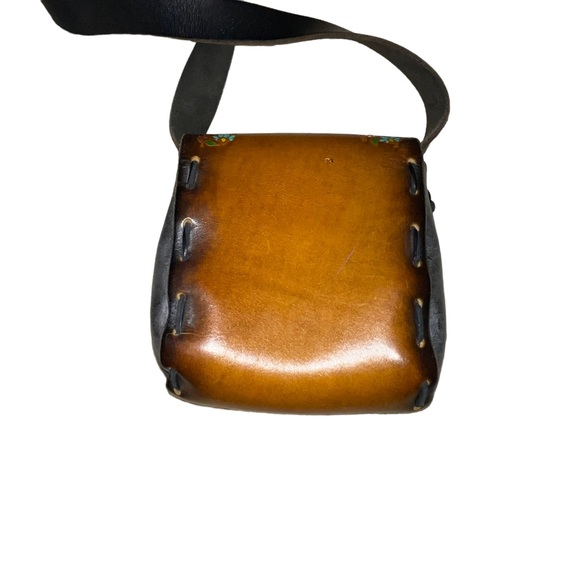 Vintage Hand Tooled Hand Painted Leather Purse Brown Grey Pink Floral BoHo 70’s - Picture 8 of 8